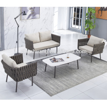 All hand-made nice quality outdoor rope sofa set patio use aluminium frame webbing furniture
